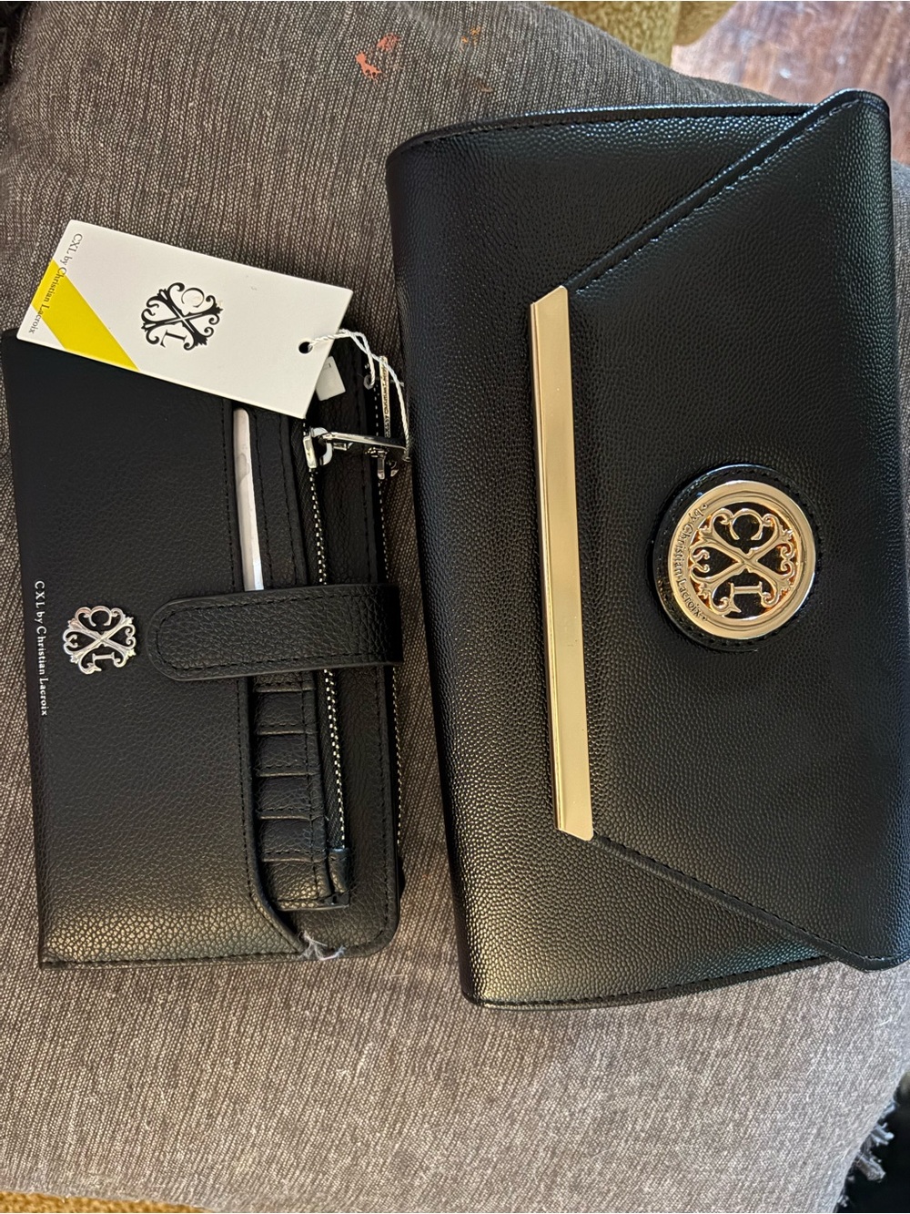 Christian Lacroix Black Leather Crossbody Bag with Silver and Gold Hardware